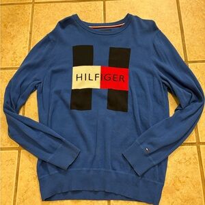 Tommy Hilfiger Blue and Red Crewneck Sweater